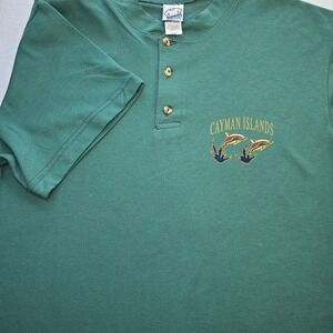 Vtg Dinorah's Cayman Islands Polo Shirt Large Teal Green Summer Beachcore 90s